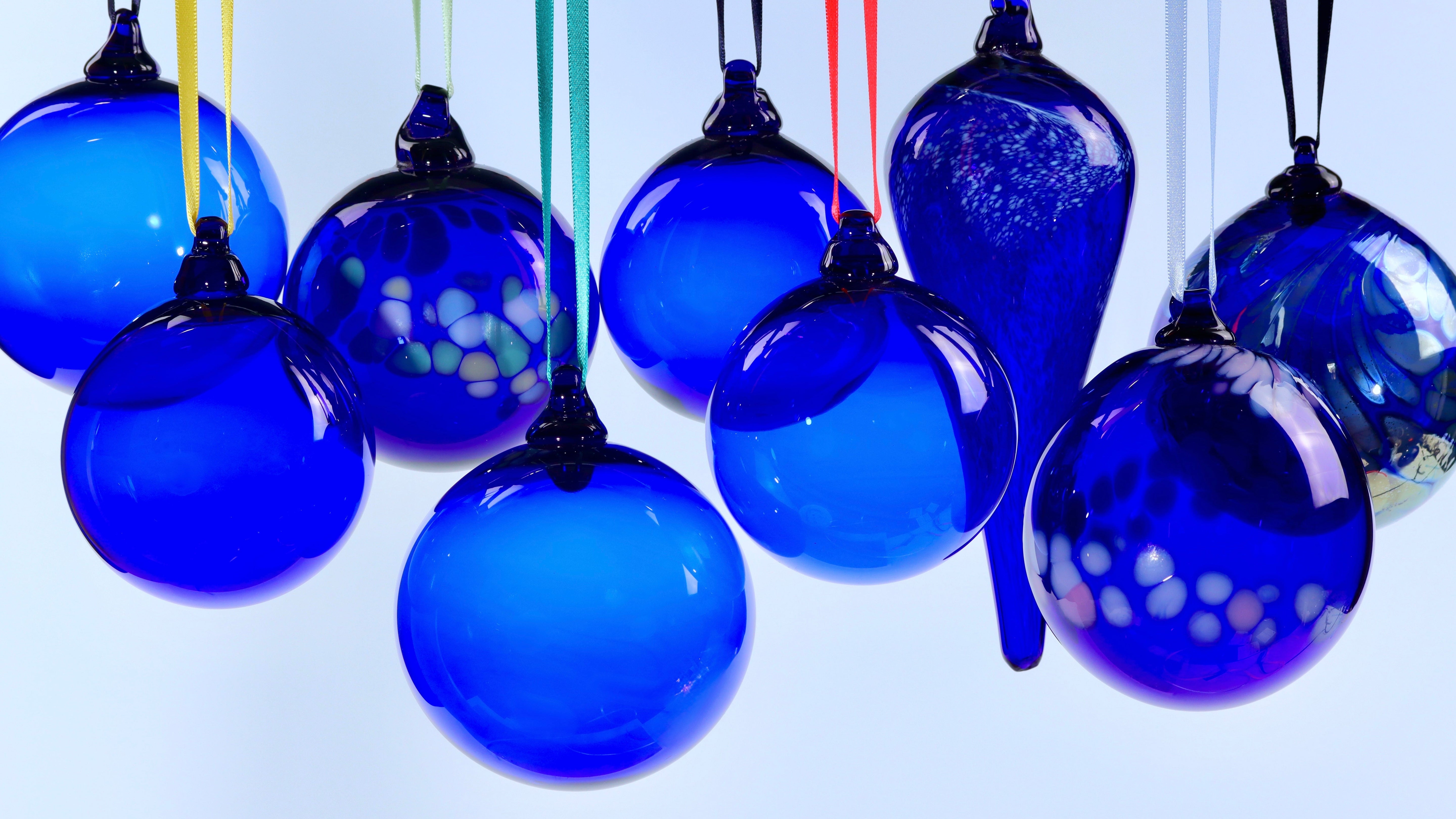 Buy Aurora blue glass baubles at Original Bristol Blue Glass