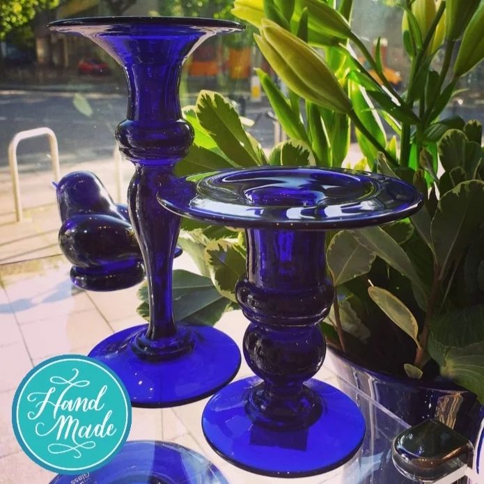 Buy Bristol blue glass candle holders