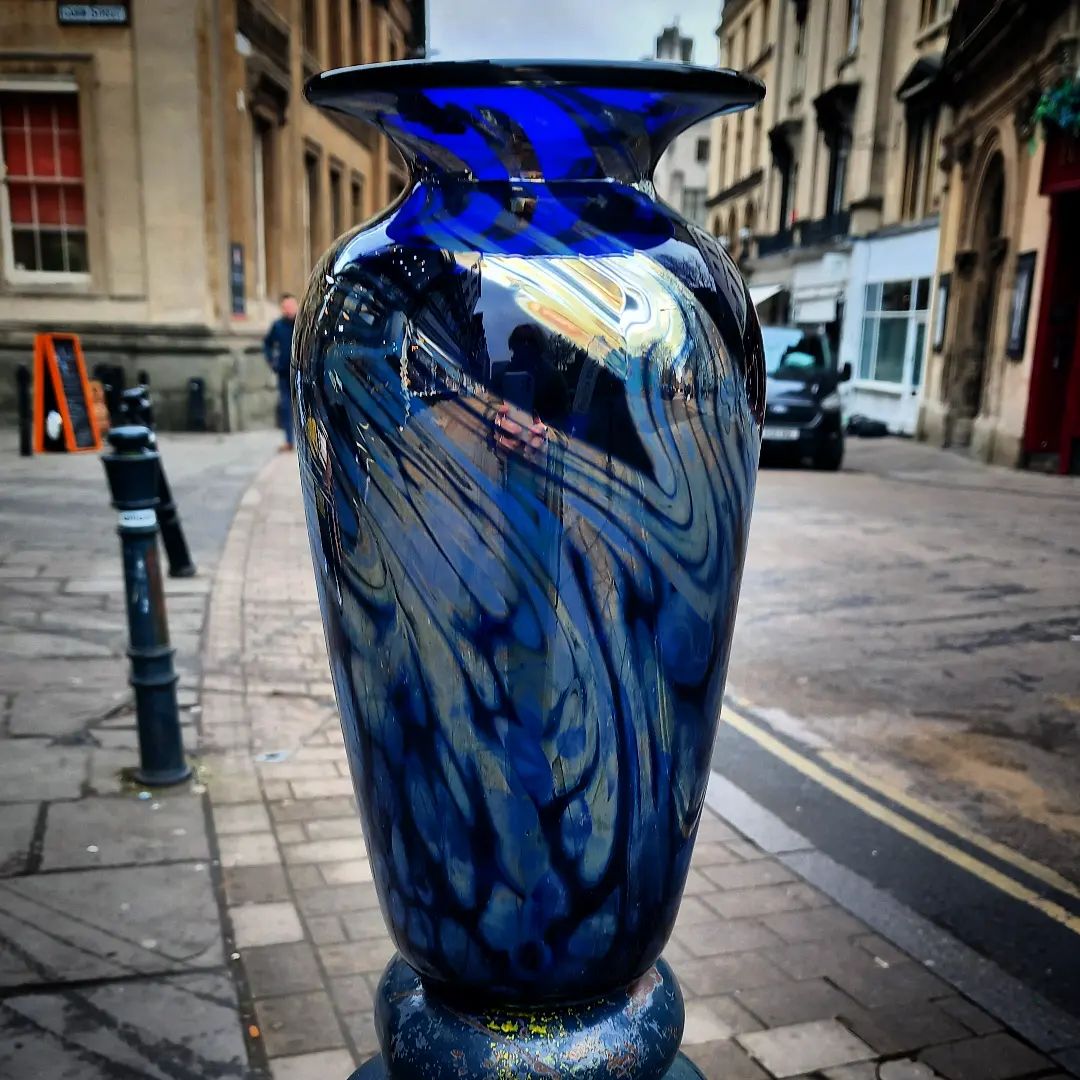 Large Tall Aurora Blue Glass Vase