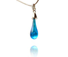 Aqua Blue Glass Drop Pendant Necklace