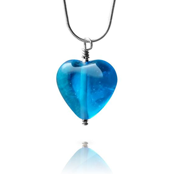 Aqua Blue Glass Heart Pendant Necklace