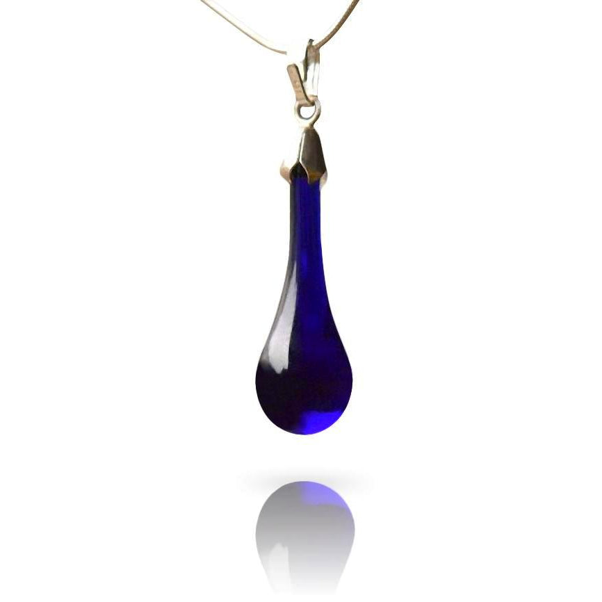 Cobalt Blue Glass Drop Pendant Necklace
