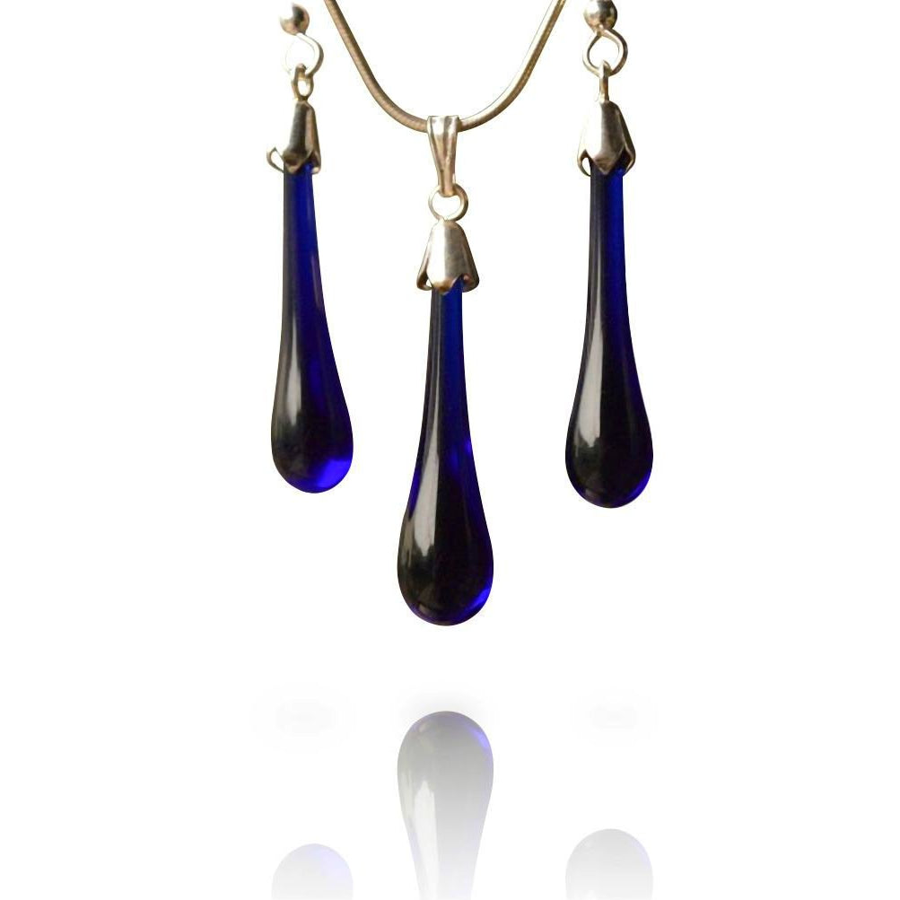 Blue Drop Pendant and Hook Earring Set