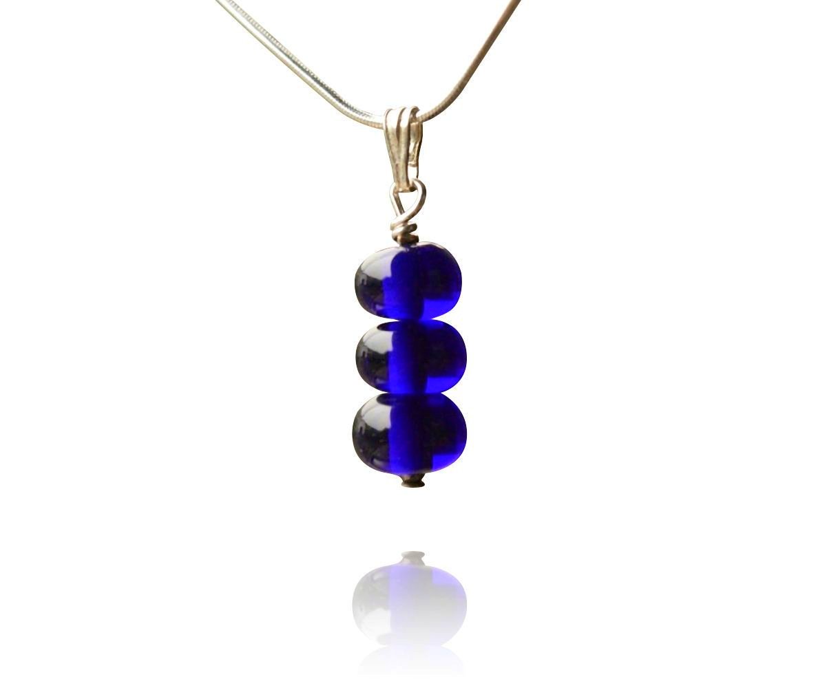 Blue Glass Bead Pendant Necklace