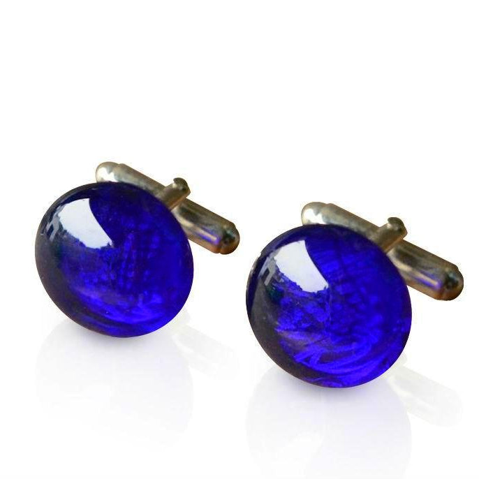 Cobalt Blue Glass Silver Plated Cufflinks