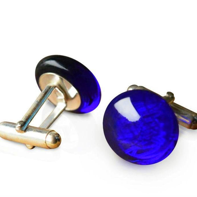 Cobalt Blue Glass Sterling Silver Cufflinks