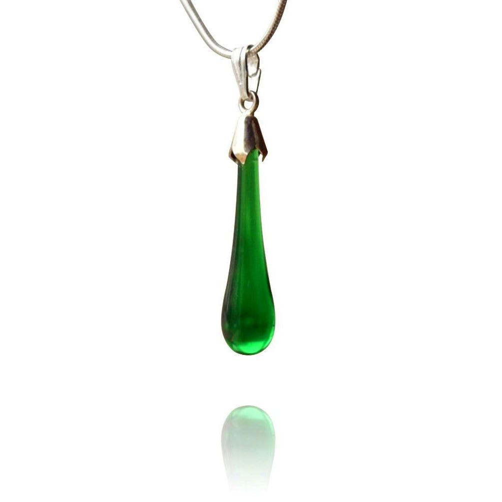 Green Glass Drop Pendant Necklace