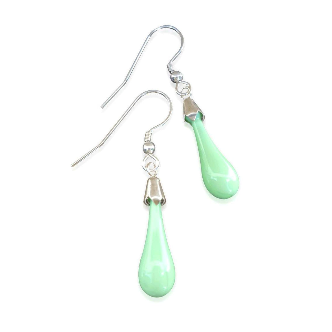 Pastel Green Glass Hook Drop Earrings