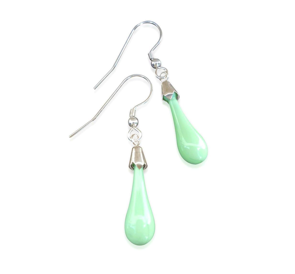 Pastel Green Glass Hook Drop Earrings