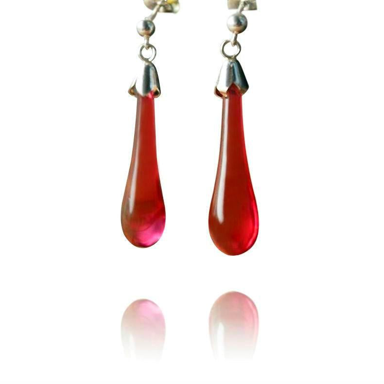 Red Glass Drop Hook Earrings