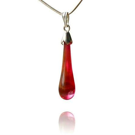 Ruby red glass drop pendant necklace