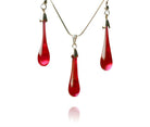 Red Glass Drop Pendant Necklace and Hook Earring Set