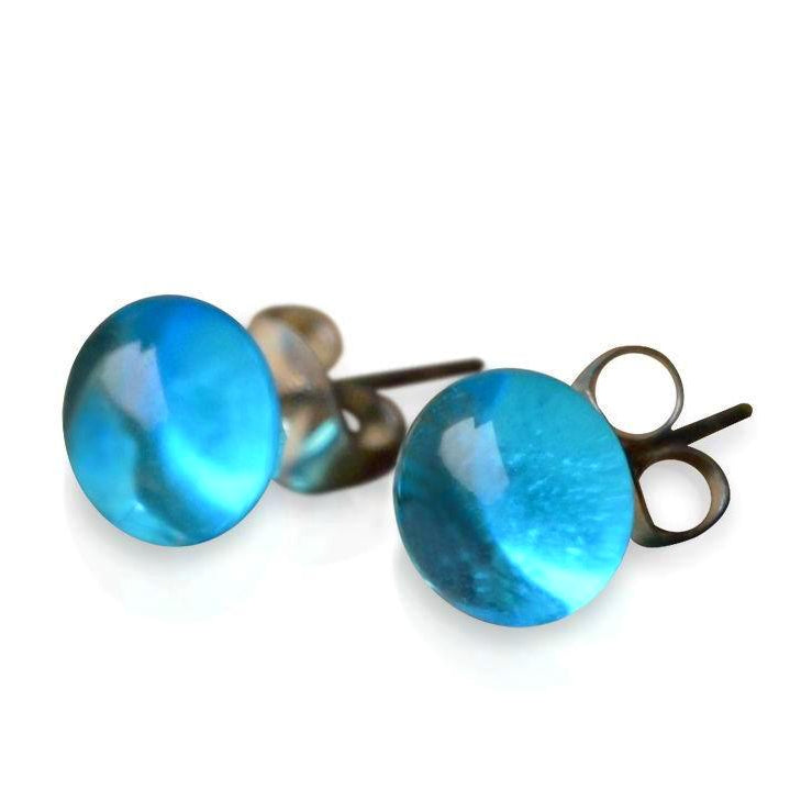 Small Aqua Blue Glass Stud Earrings
