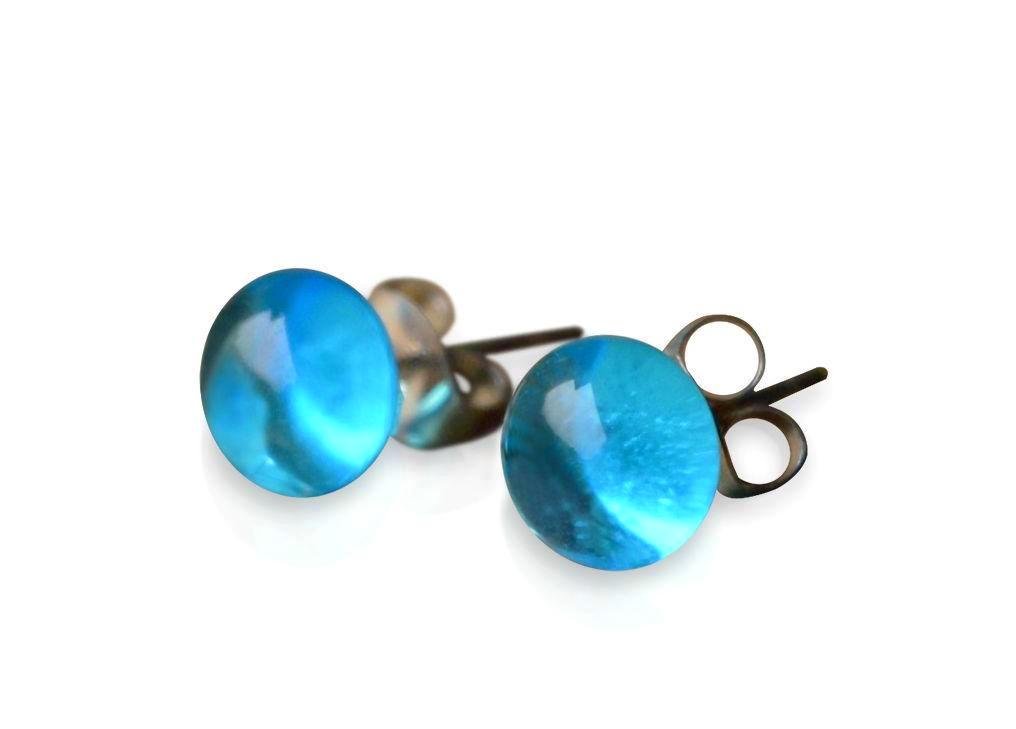 Small Aqua Blue Glass Stud Earrings