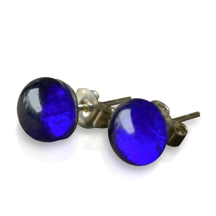 Small Cobalt Blue Glass Stud Earrings