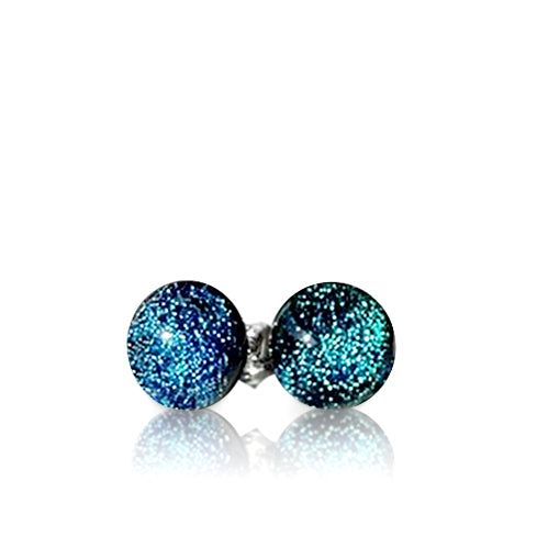 Teal & Green Dichroic Glass Stud Earrings