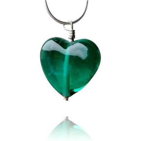 Teal Glass Heart Pendant Necklace