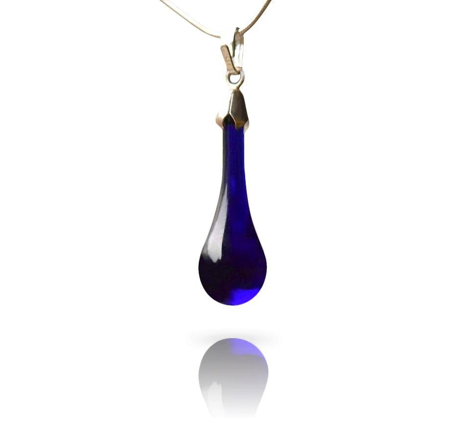 Cobalt Blue Glass Drop Pendant Necklace