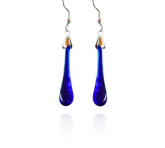 Cobalt Blue Glass Drop Hook Earrings
