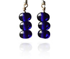 Cobalt Blue Glass Short Hook Three Tier Cluster Bead Earrings