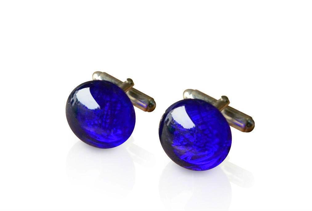 Cobalt Blue Glass Silver Plated Cufflinks