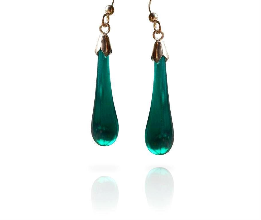 Dark Teal Glass Drop Hook Earrings