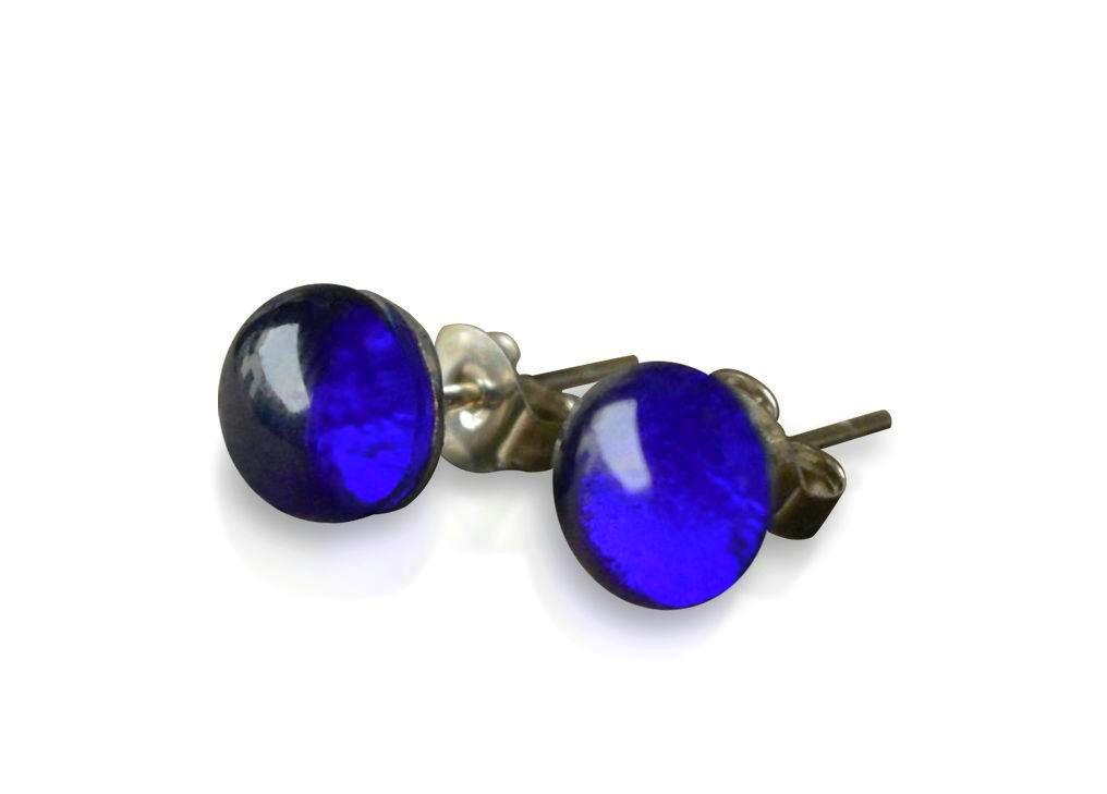 Small Cobalt Blue Glass Stud Earrings